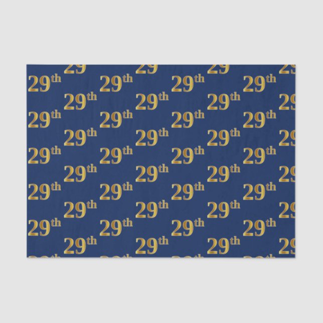 Blue, Faux Gold 29th (Twenty-Ninth) Event Tissue Paper (Front)
