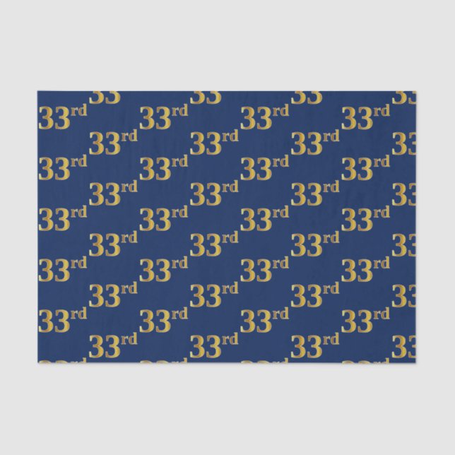 Blue, Faux Gold 33rd (Thirty-Third) Event Tissue Paper (Front)