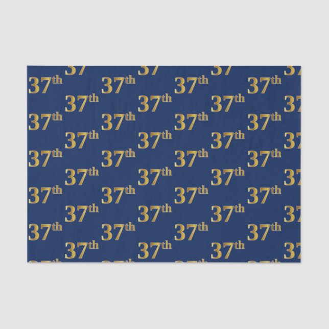 Blue, Faux Gold 37th (Thirty-Seventh) Event Tissue Paper (Front)
