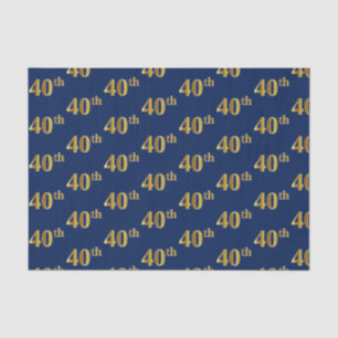 Blue, Faux Gold 40th (Fortieth) Event Tissue Paper