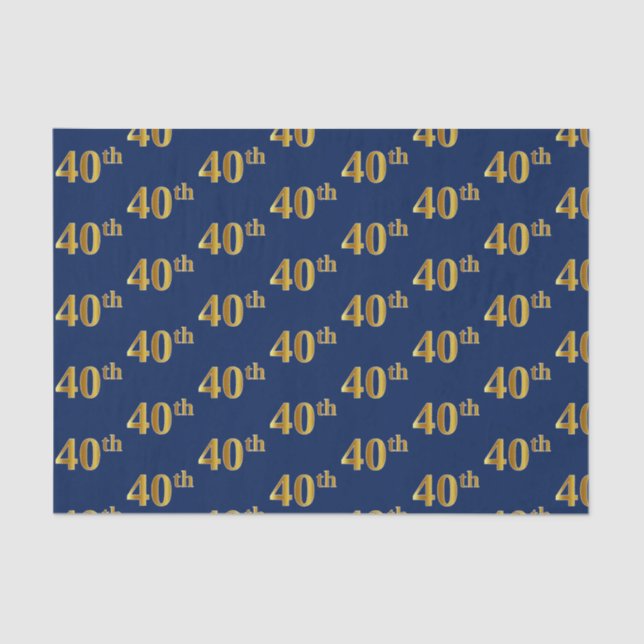 Blue, Faux Gold 40th (Fortieth) Event Tissue Paper (Front)