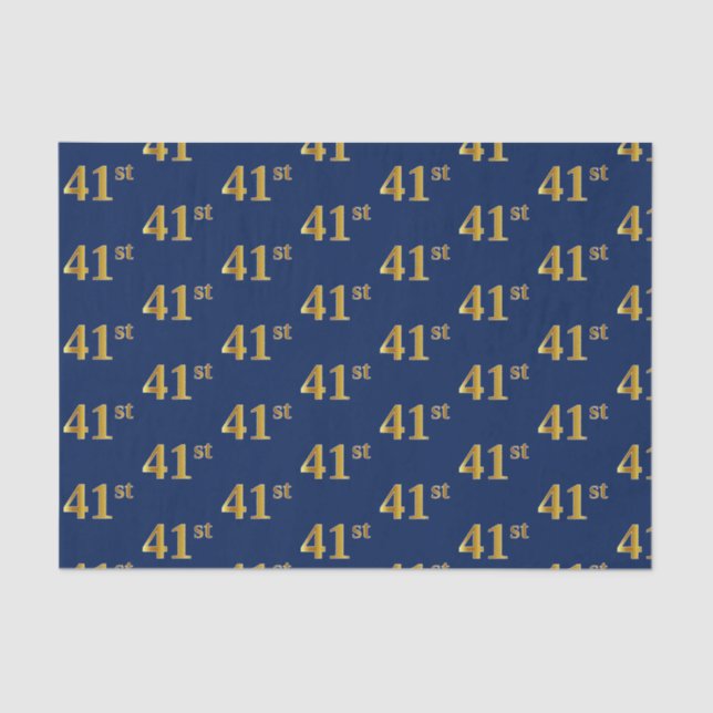 Blue, Faux Gold 41st (Forty-First) Event Tissue Paper (Front)
