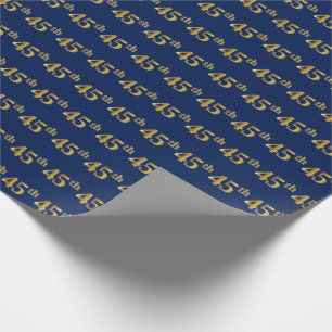 Blue, Faux Gold 45th (Forty-Fifth) Event Wrapping Paper