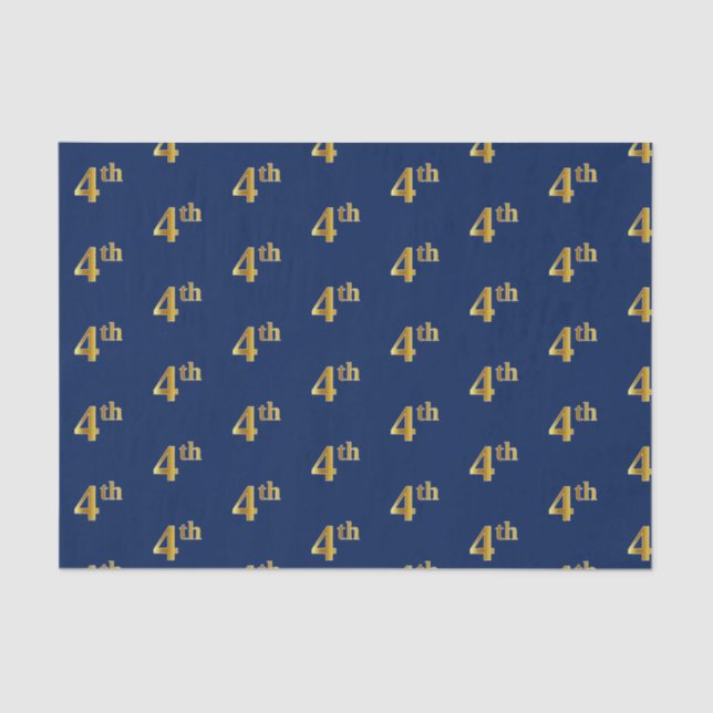 Blue, Faux Gold 4th (Fourth) Event Tissue Paper (Front)