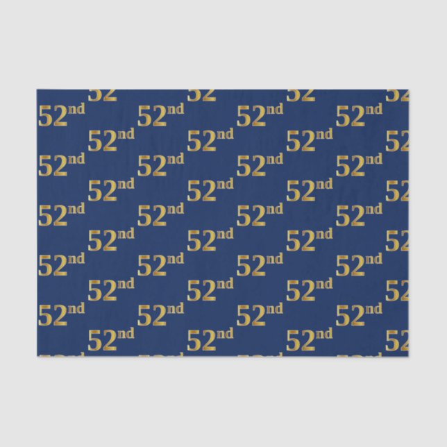 Blue, Faux Gold 52nd (Fifty-Second) Event Tissue Paper (Front)