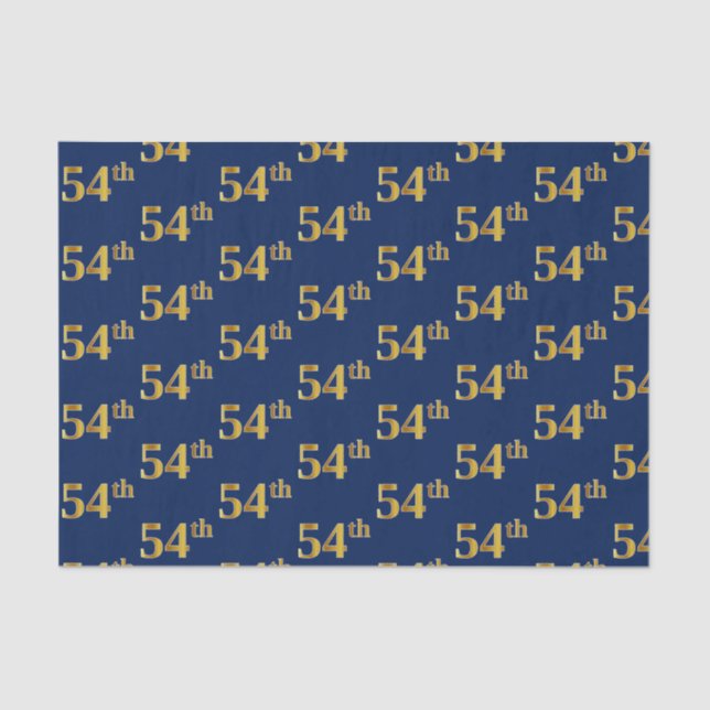 Blue, Faux Gold 54th (Fifty-Fourth) Event Tissue Paper (Front)