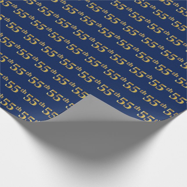 Blue, Faux Gold 55th (Fifty-Fifth) Event Wrapping Paper (Corner)
