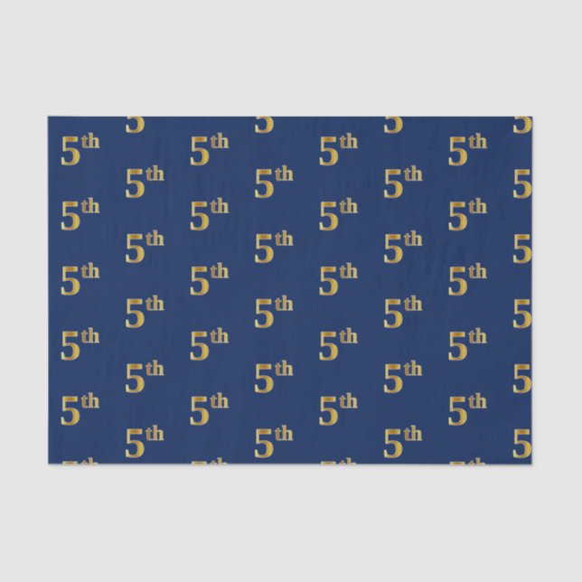 Blue, Faux Gold 5th (Fifth) Event Tissue Paper (Front)