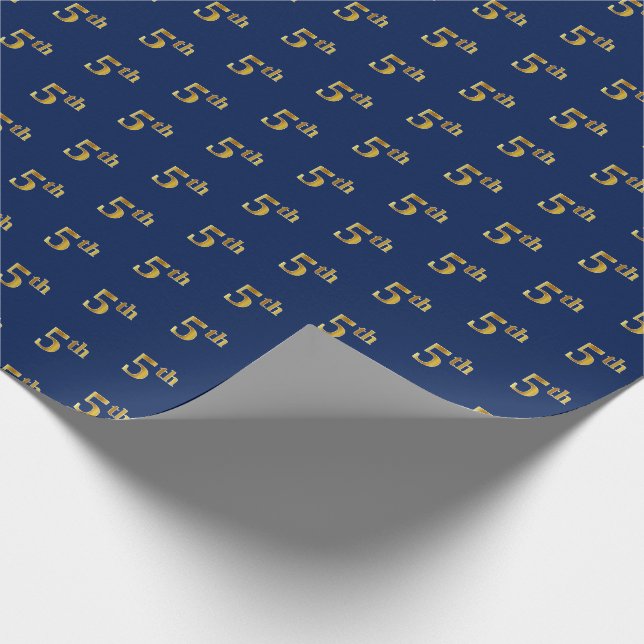 Blue, Faux Gold 5th (Fifth) Event Wrapping Paper (Corner)