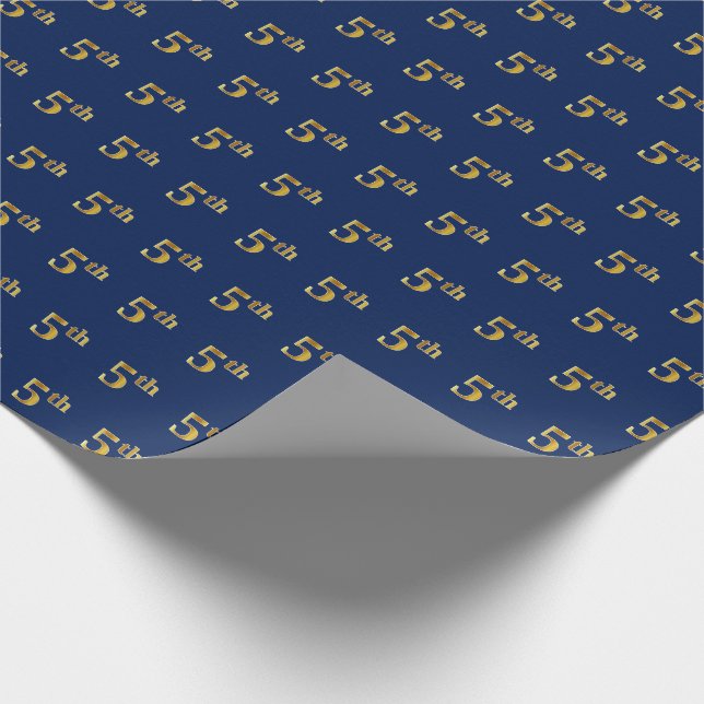 Blue, Faux Gold 5th (Fifth) Event Wrapping Paper (Corner)