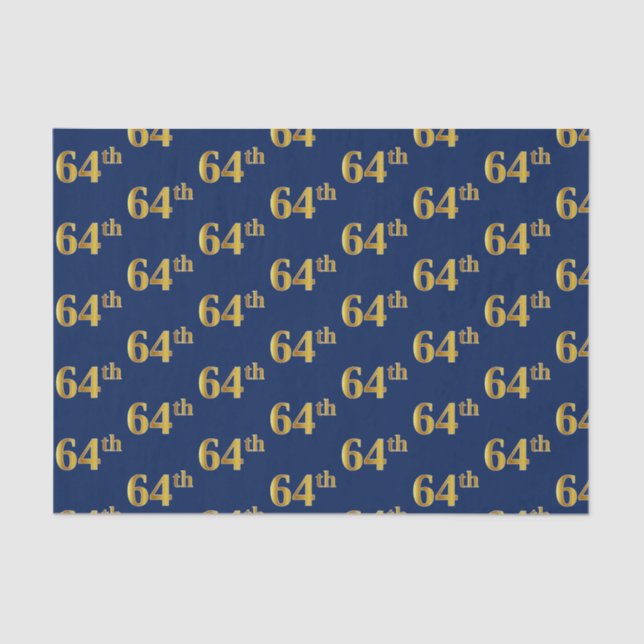 Blue, Faux Gold 64th (Sixty-Fourth) Event Tissue Paper (Front)