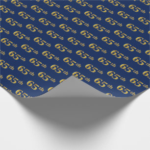 Blue, Faux Gold 65th (Sixty-Fifth) Event Wrapping Paper
