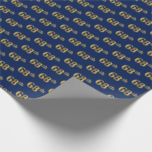 Blue, Faux Gold 68th (Sixty-Eighth) Event Wrapping Paper (Corner)