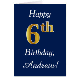 Blue, Faux Gold 6th Birthday + Custom Name