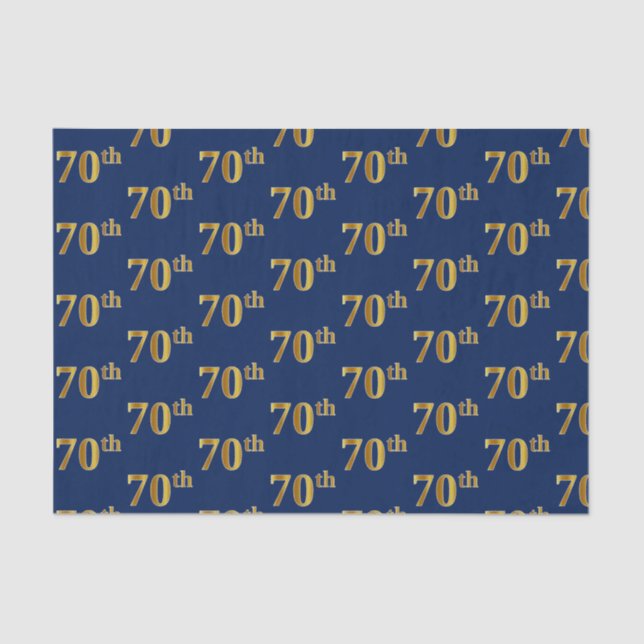 Blue, Faux Gold 70th (Seventieth) Event Tissue Paper (Front)