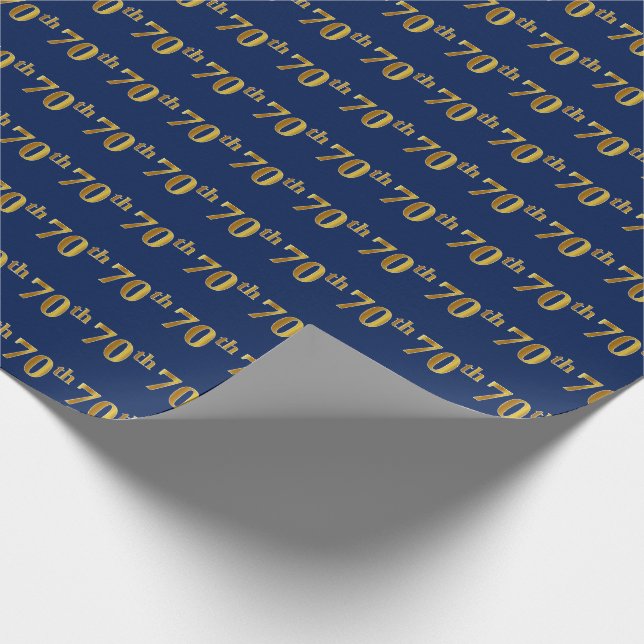 Blue, Faux Gold 70th (Seventieth) Event Wrapping Paper (Corner)