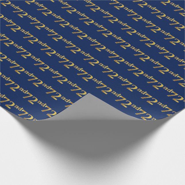 Blue, Faux Gold 72nd (Seventy-Second) Event Wrapping Paper (Corner)