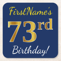 Blue, Faux Gold 73rd Birthday + Custom Name