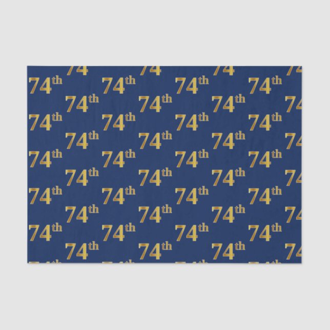 Blue, Faux Gold 74th (Seventy-Fourth) Event Tissue Paper (Front)