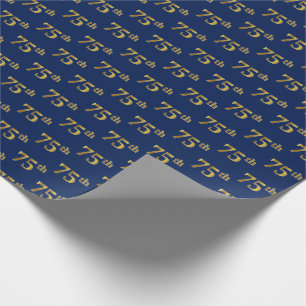 Blue, Faux Gold 75th (Seventy-Fifth) Event Wrapping Paper