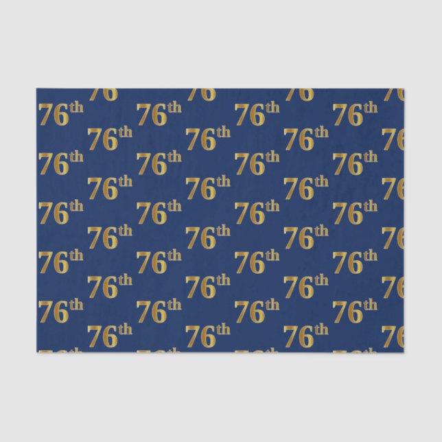 Blue, Faux Gold 76th (Seventy-Sixth) Event Tissue Paper (Front)