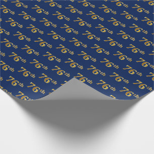 Blue, Faux Gold 76th (Seventy-Sixth) Event Wrapping Paper
