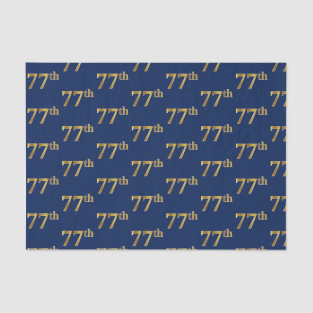 Blue, Faux Gold 77th (Seventy-Seventh) Event Tissue Paper (Front)