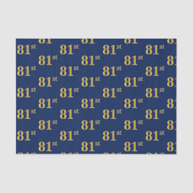 Blue, Faux Gold 81st (Eighty-First) Event Tissue Paper (Front)