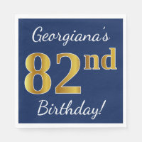 Blue, Faux Gold 82nd Birthday + Custom Name