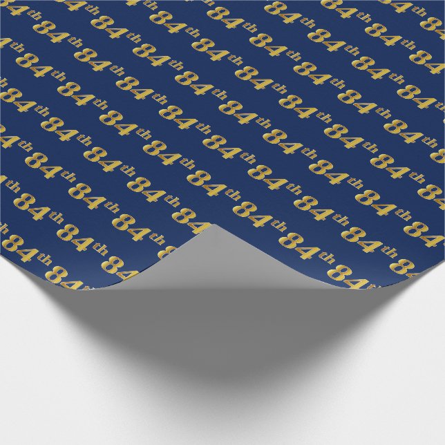 Blue, Faux Gold 84th (Eighty-Fourth) Event Wrapping Paper (Corner)