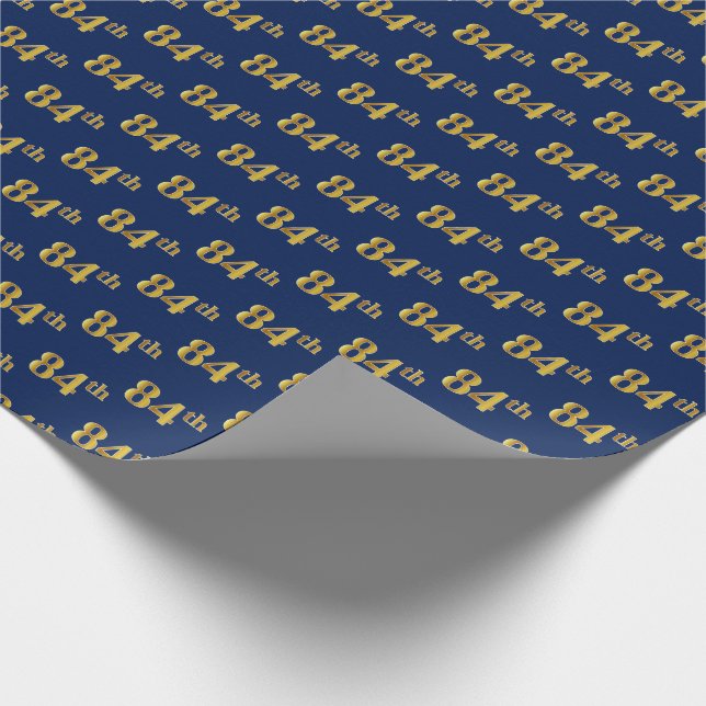 Blue, Faux Gold 84th (Eighty-Fourth) Event Wrapping Paper (Corner)