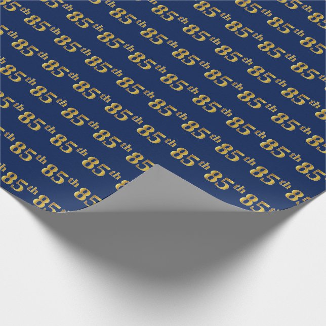 Blue, Faux Gold 85th (Eighty-Fifth) Event Wrapping Paper (Corner)