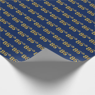 Blue, Faux Gold 86th (Eighty-Sixth) Event Wrapping Paper