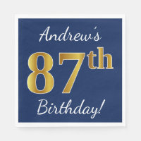 Blue, Faux Gold 87th Birthday + Custom Name
