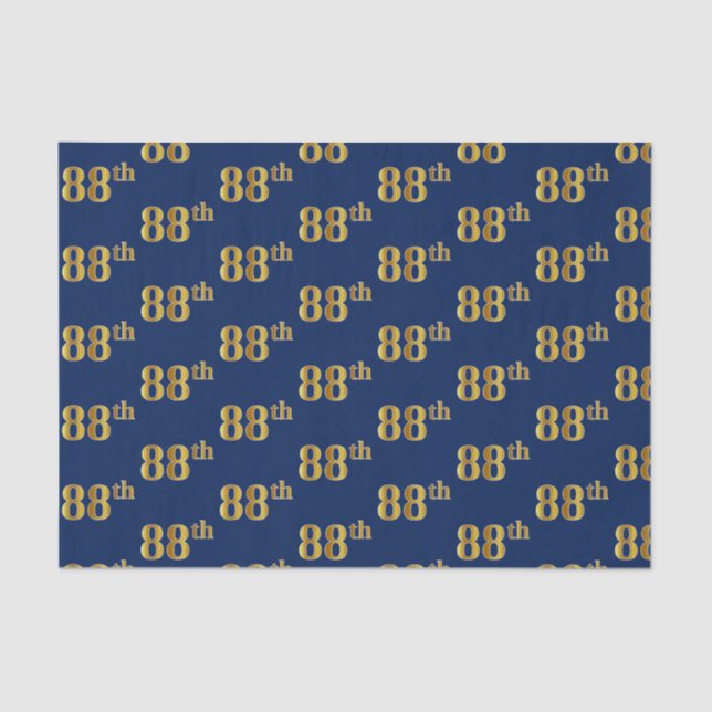 Blue, Faux Gold 88th (Eighty-Eighth) Event Tissue Paper (Front)