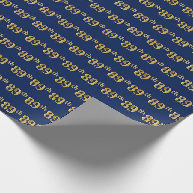 Blue, Faux Gold 89th (Eighty-Ninth) Event Wrapping Paper (Corner)