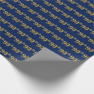 Blue, Faux Gold 90th (Ninetieth) Event Wrapping Paper