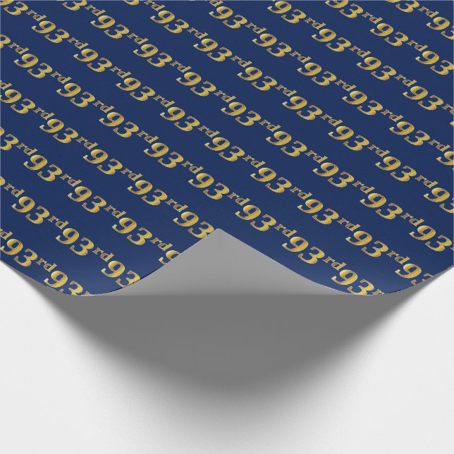 Blue, Faux Gold 93rd (Ninety-Third) Event Wrapping Paper (Corner)