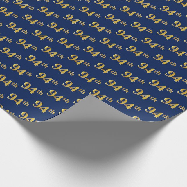 Blue, Faux Gold 94th (Ninety-Fourth) Event Wrapping Paper (Corner)