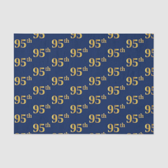 Blue, Faux Gold 95th (Ninety-Fifth) Event Tissue Paper (Front)