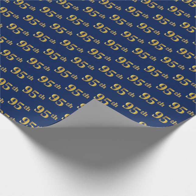 Blue, Faux Gold 95th (Ninety-Fifth) Event Wrapping Paper (Corner)