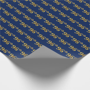 Blue, Faux Gold 96th (Ninety-Sixth) Event Wrapping Paper