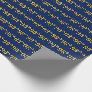 Blue, Faux Gold 98th (Ninety-Eighth) Event Wrapping Paper