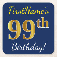 Blue, Faux Gold 99th Birthday + Custom Name