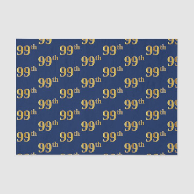 Blue, Faux Gold 99th (Ninety-Ninth) Event Tissue Paper (Front)
