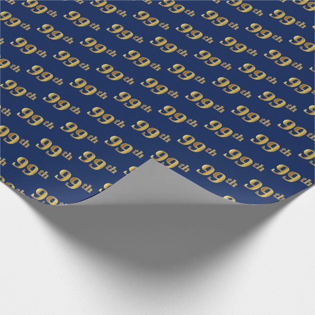 Blue, Faux Gold 99th (Ninety-Ninth) Event Wrapping Paper (Corner)