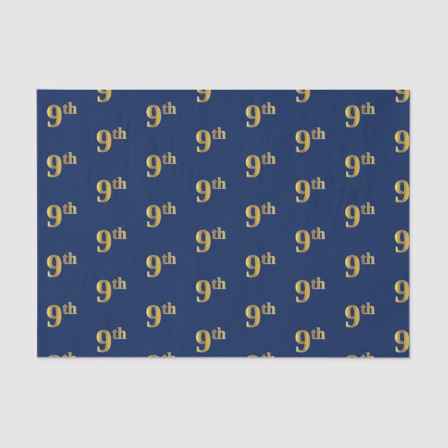 Blue, Faux Gold 9th (Ninth) Event Tissue Paper (Front)