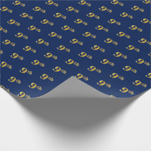 Blue, Faux Gold 9th (Ninth) Event Wrapping Paper