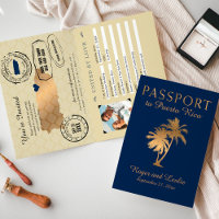 Blue Faux Gold Foil Puerto Rico Wedding Passport