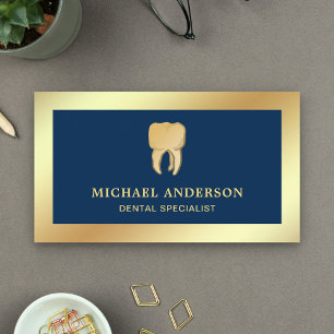Blue Faux Gold Foil Tooth Dental Clinic Dentist Business Card